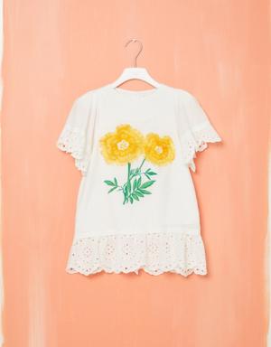 White Cotton Dress With Floral Embroidery Detail
