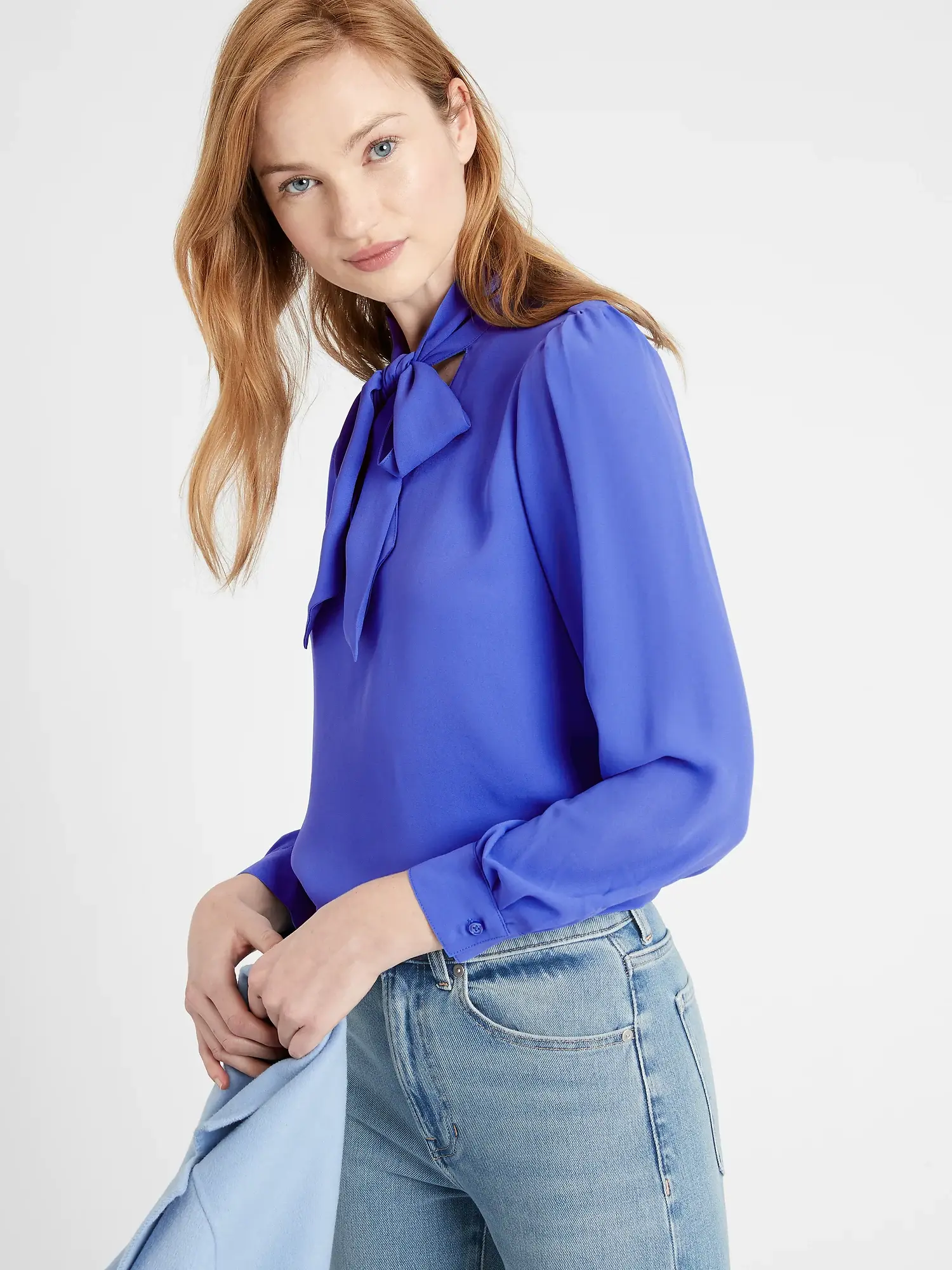 Banana Republic Tie-Neck Blouse blue. 1