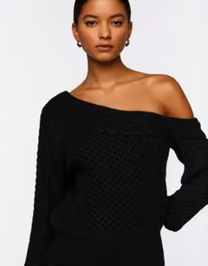 Forever 21 One Shoulder Cable Knit Sweater Black