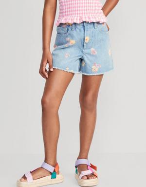 High-Waisted Floral-Print Jean Shorts for Girls blue