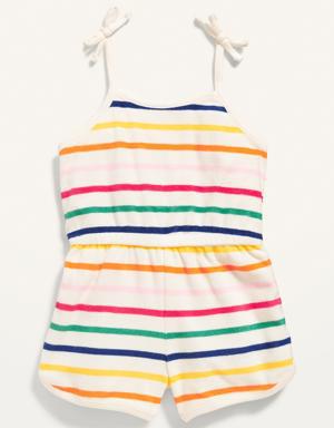 Striped Tie-Shoulder Loop-Terry Romper for Toddler Girls multi