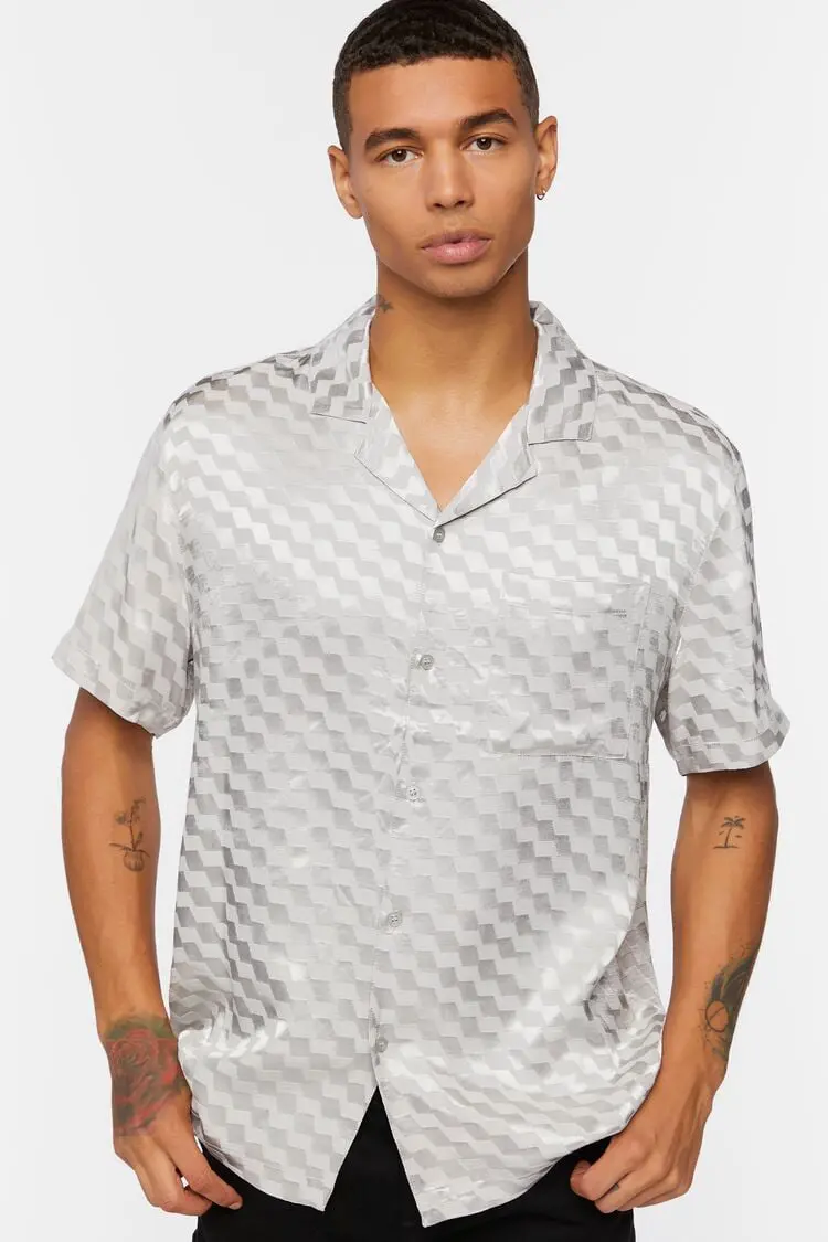 Forever 21 Forever 21 Satin Checkered Shirt Grey. 1