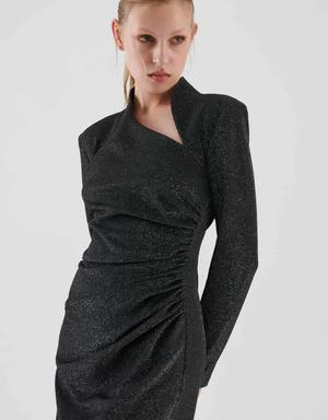 Shimmer Ruched Full Sleeve Cocktail Dress