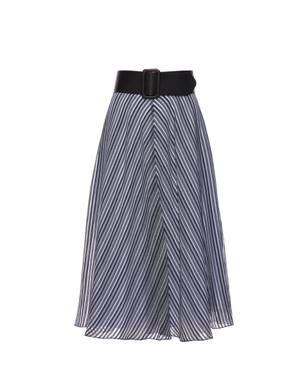 Stripe Detailed Navy Midi Oblique Skirt
