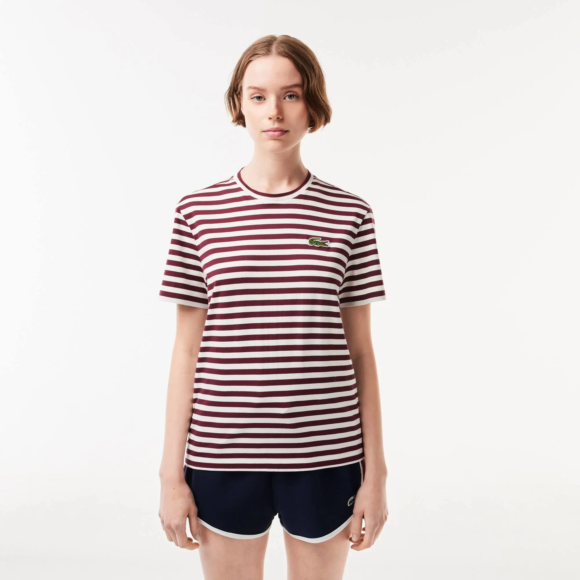 Lacoste Women's Lacoste Loose Fit Striped Cotton Jersey T-Shirt. 1