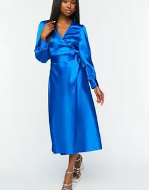 Forever 21 Satin Surplice Wrap Midi Dress Royal