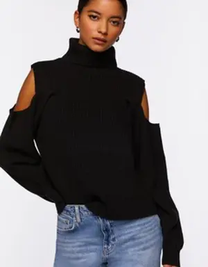 Forever 21 Open Shoulder Turtleneck Sweater Black