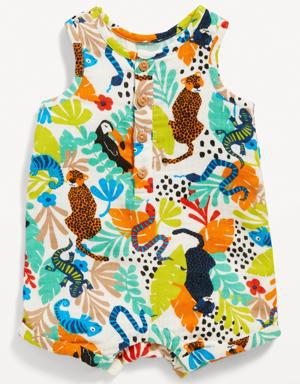 Unisex Printed Sleeveless Henley Romper for Baby green