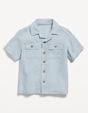 Old Navy Short-Sleeve Linen-Blend Camp Shirt for Toddler Boys blue