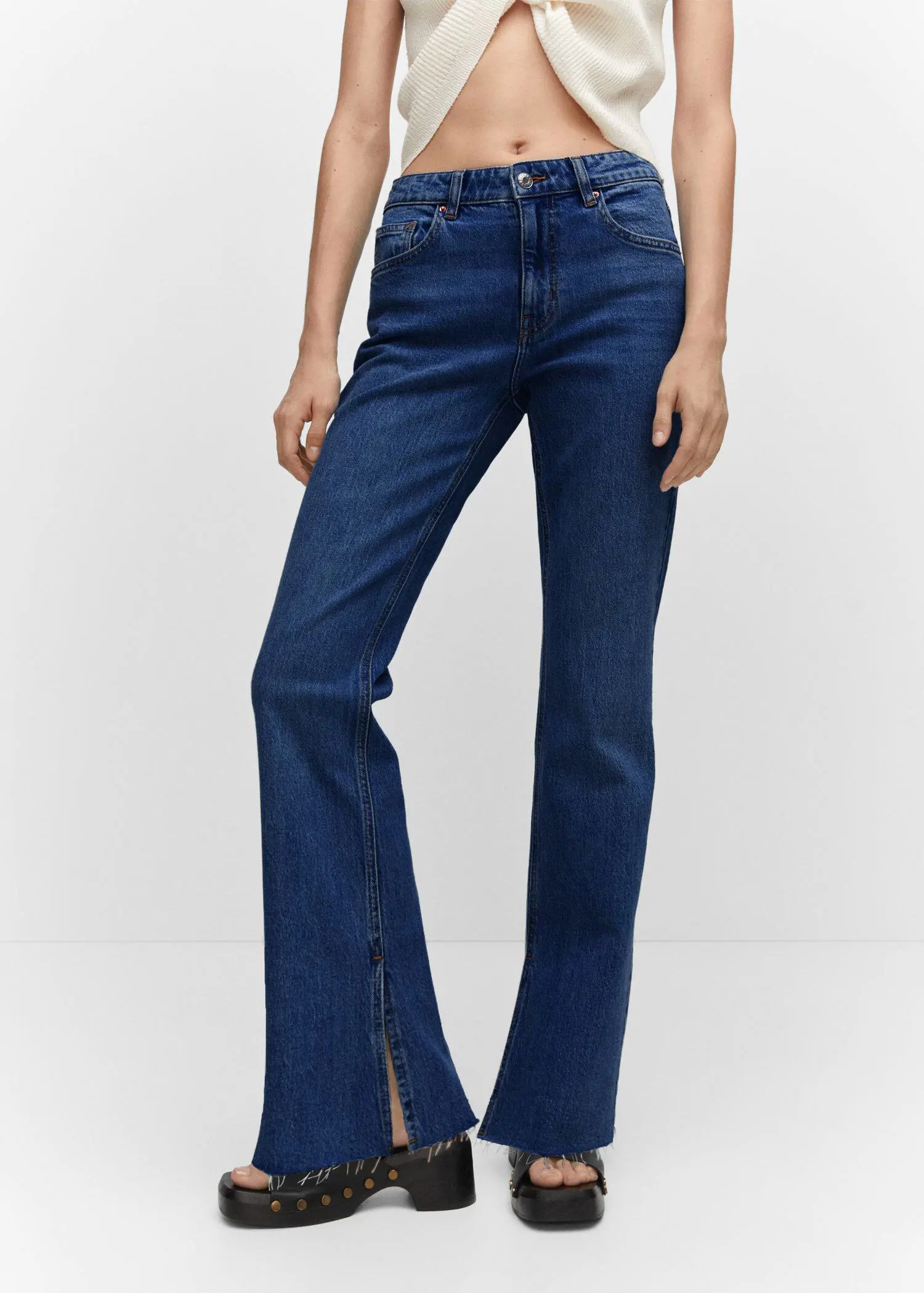 Mango Mid-waist flared jeans with slits. 2