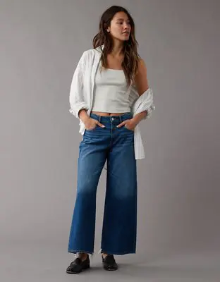 American Eagle Strigid Super High-Waisted Baggy Wide-Leg Ankle Jean. 1