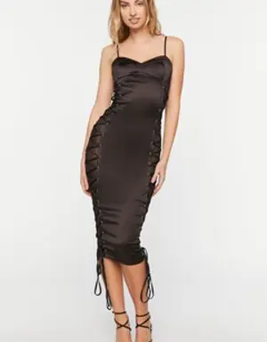 Forever 21 Lace Up Bodycon Midi Dress Black