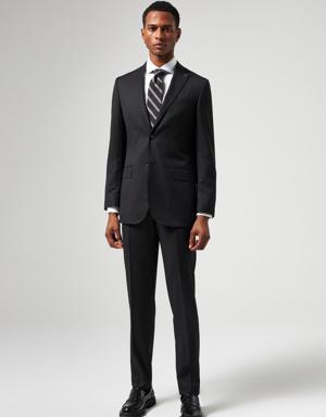 Damat Regular Fit Siyah Düz %100 Yün Superfine Wool Takim Elbise