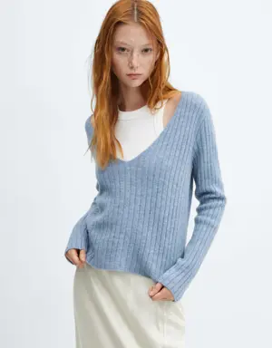 Mango V-neck ribbed knit sweater