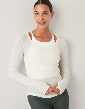 UltraLite Long-Sleeve Rib-Knit Top white