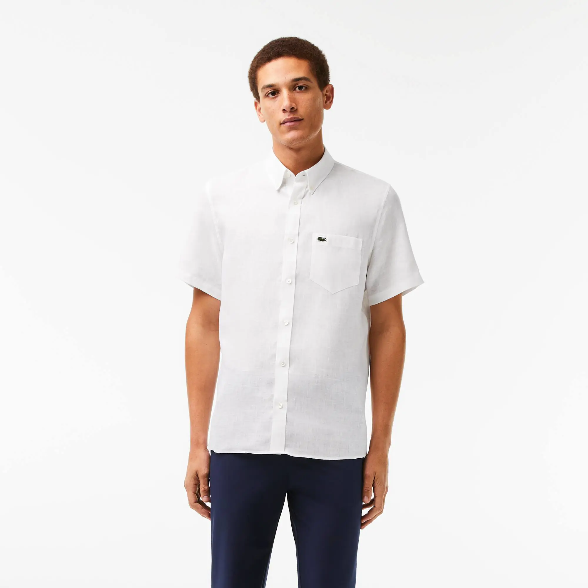 Lacoste Men’s Short Sleeve Linen Shirt. 1