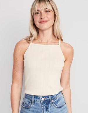 Scallop-Trimmed Pointelle-Knit Cami Top for Women beige