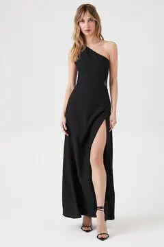 Forever 21 Forever 21 One Shoulder Satin Gown Black. 2