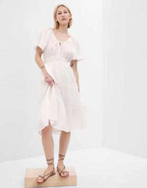 Crinkle Gauze Tiered Midi Dress white