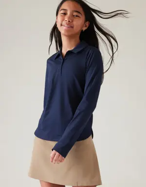Athleta Girl School Day Long Sleeve Polo blue