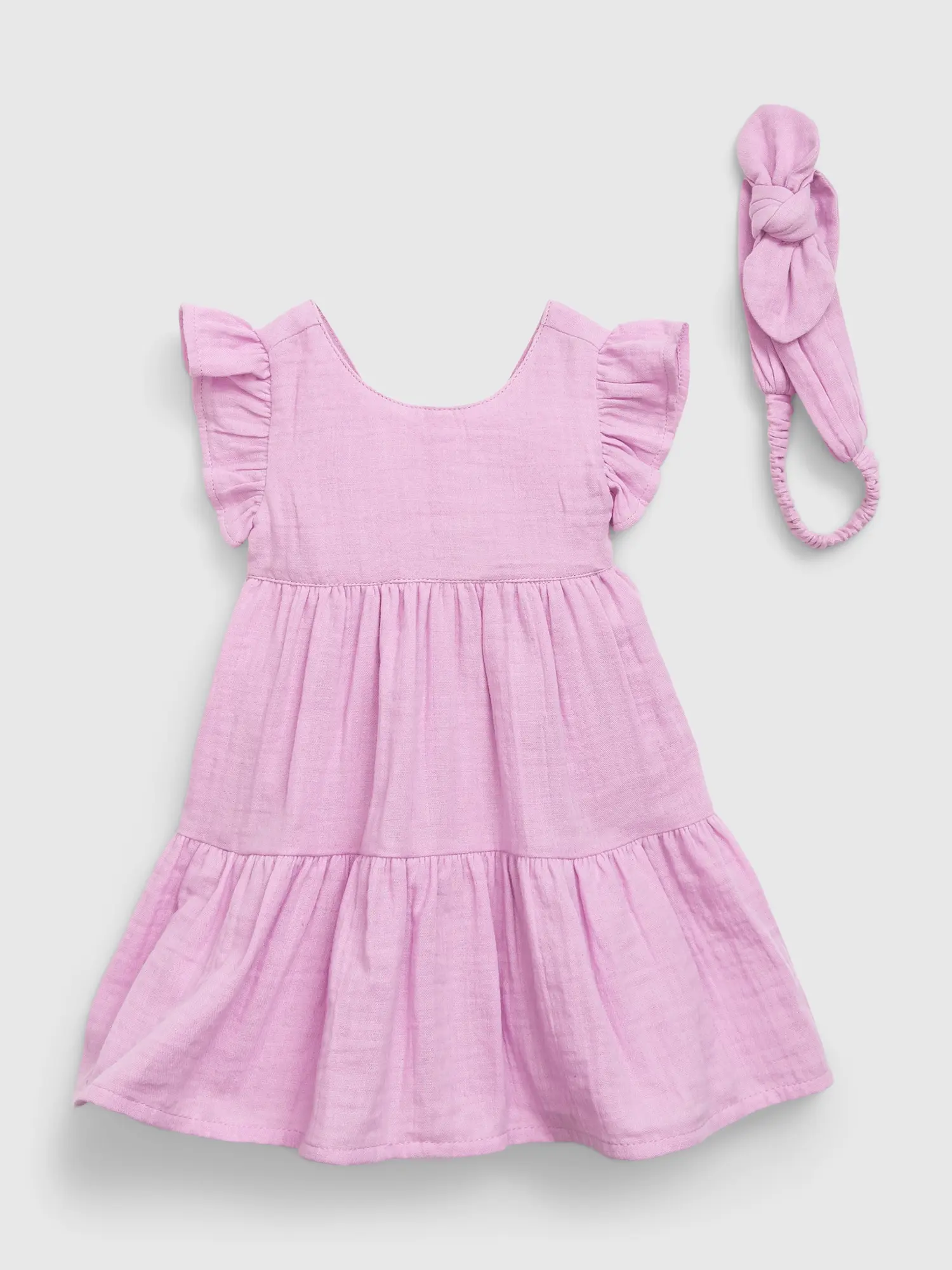 Gap Baby Crinkle Gauze Tiered Dress Set pink. 1