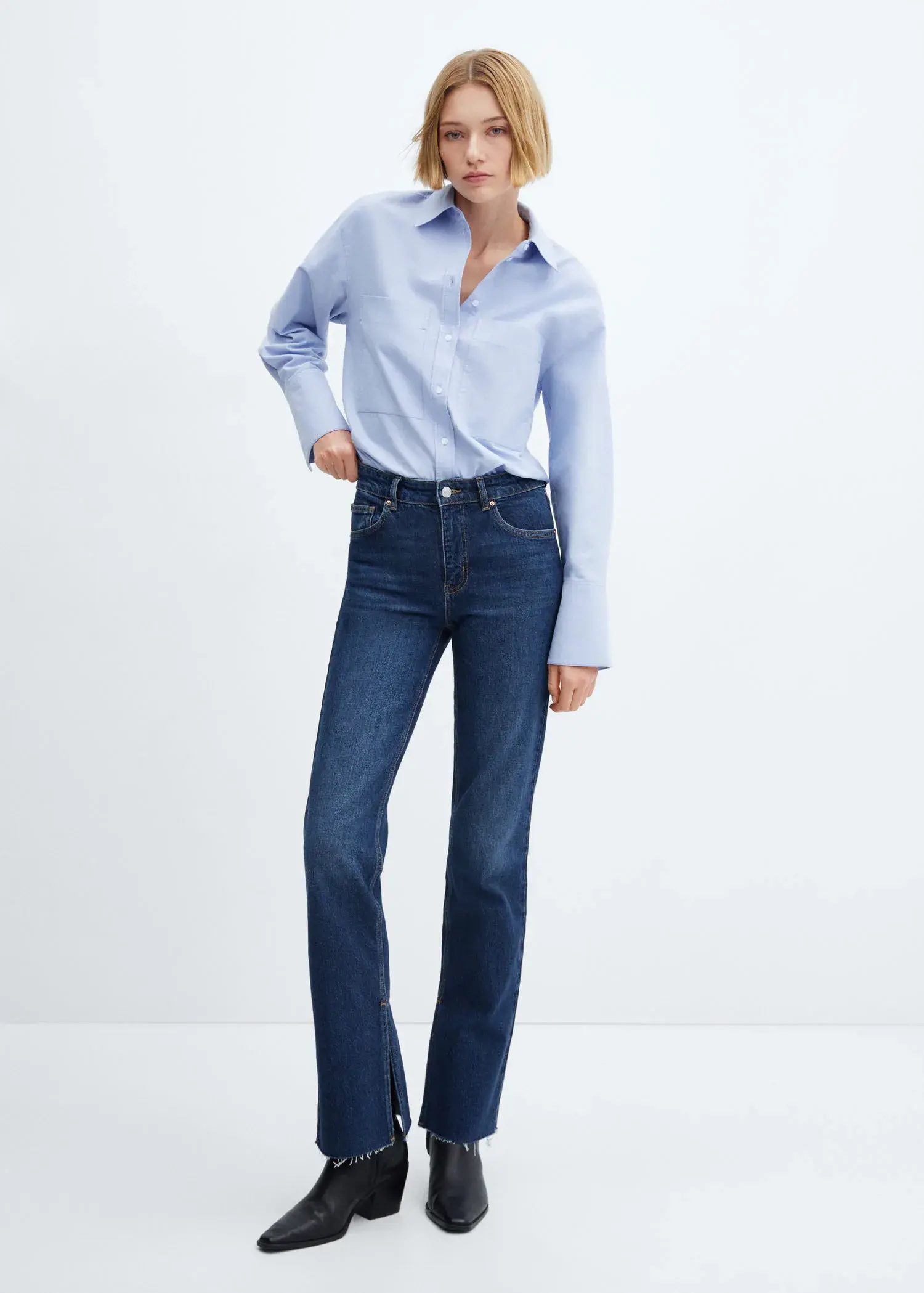 Mango Medium-rise straight jeans with slits. 1