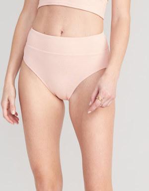 High-Waisted Pucker Classic Bikini Swim Bottoms for Women pink