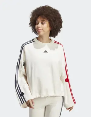 3-Stripes Sweatshirt with Chenille Flower Patches