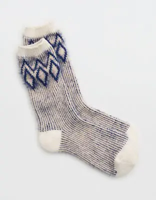 American Eagle Fuzzy Fairisle Crew Socks. 1