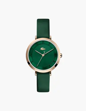 Geneva Armbanduhr aus grünem Leder mit 3 Uhrzeigern