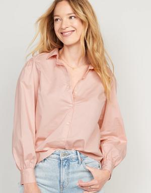 Long-Sleeve Smocked Cotton-Poplin Shirt for Women pink