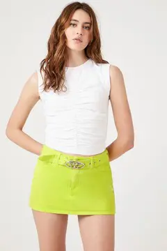 Forever 21 Forever 21 Butterfly Belted Twill Mini Skirt Acid Green. 2