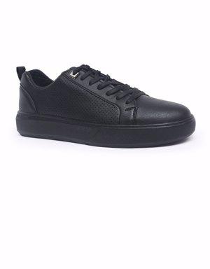 Siyah Delikli Bağcıklı Suni Deri Erkek Spor Ayakkabı - 89055