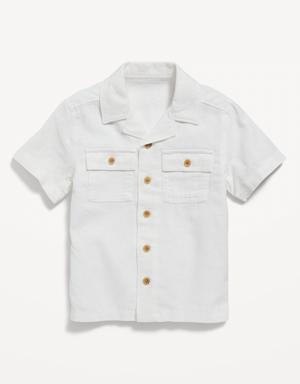Short-Sleeve Linen-Blend Camp Shirt for Toddler Boys white