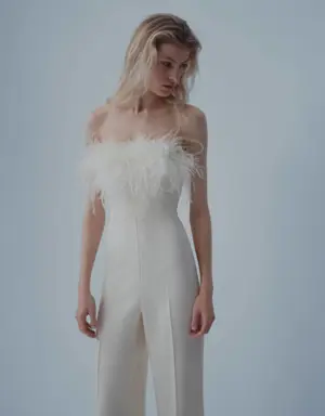 Tube jumpsuit with feathers