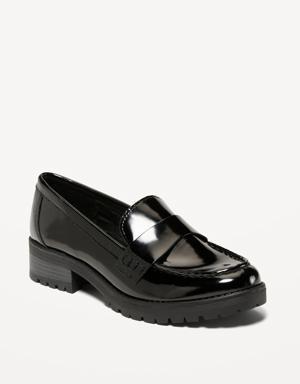 Faux-Leather Chunky Heel Loafers black