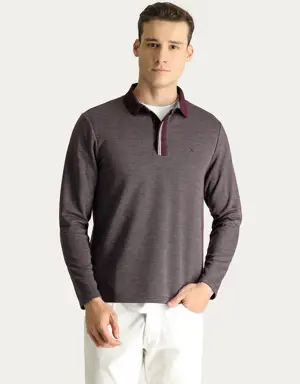 Polo Yaka Desenli Nakışlı Sweatshirt