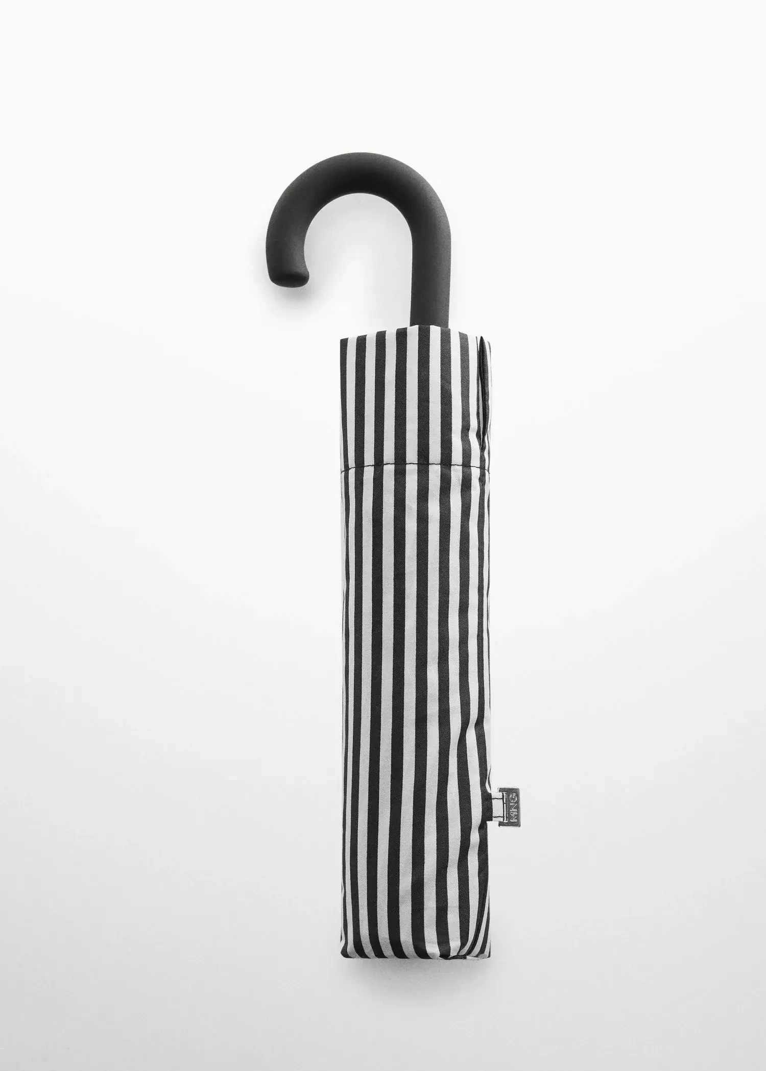 Mango Striped folding umbrella. an umbrella with a black and white striped design. 