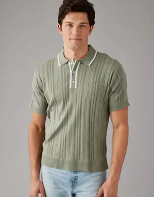 American Eagle Weekend Tipped Sweater Polo Shirt. 1