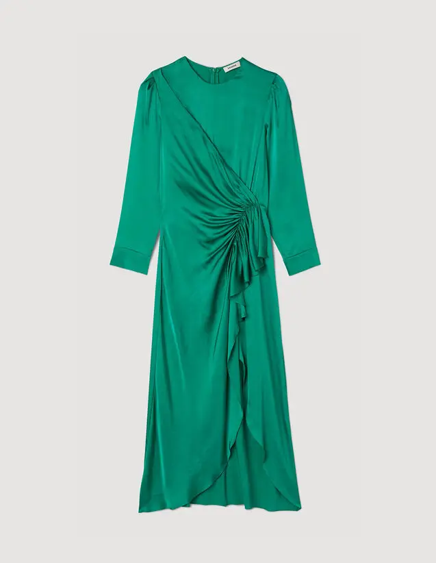Sandro Ruffled satin-effect dress Login to add to Wish list. 1