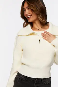 Forever 21 Forever 21 Ribbed Half Zip Sweater Cream. 2