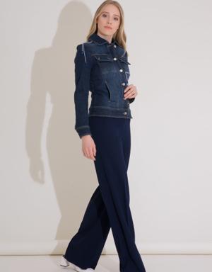 Navy Blue Jean Jacket with Rigging Detailed Rope Accessory