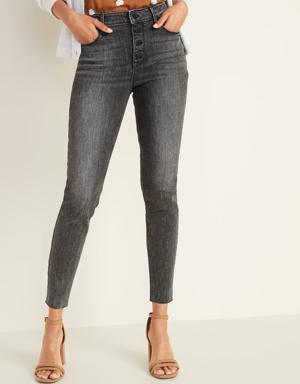 High-Waisted Button-Fly Rockstar Super Skinny Ankle Jeans For Women black