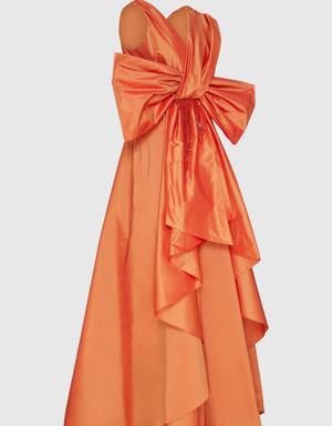 With Bow Tie Detailed Front Short Back Long Coral Evening Dress