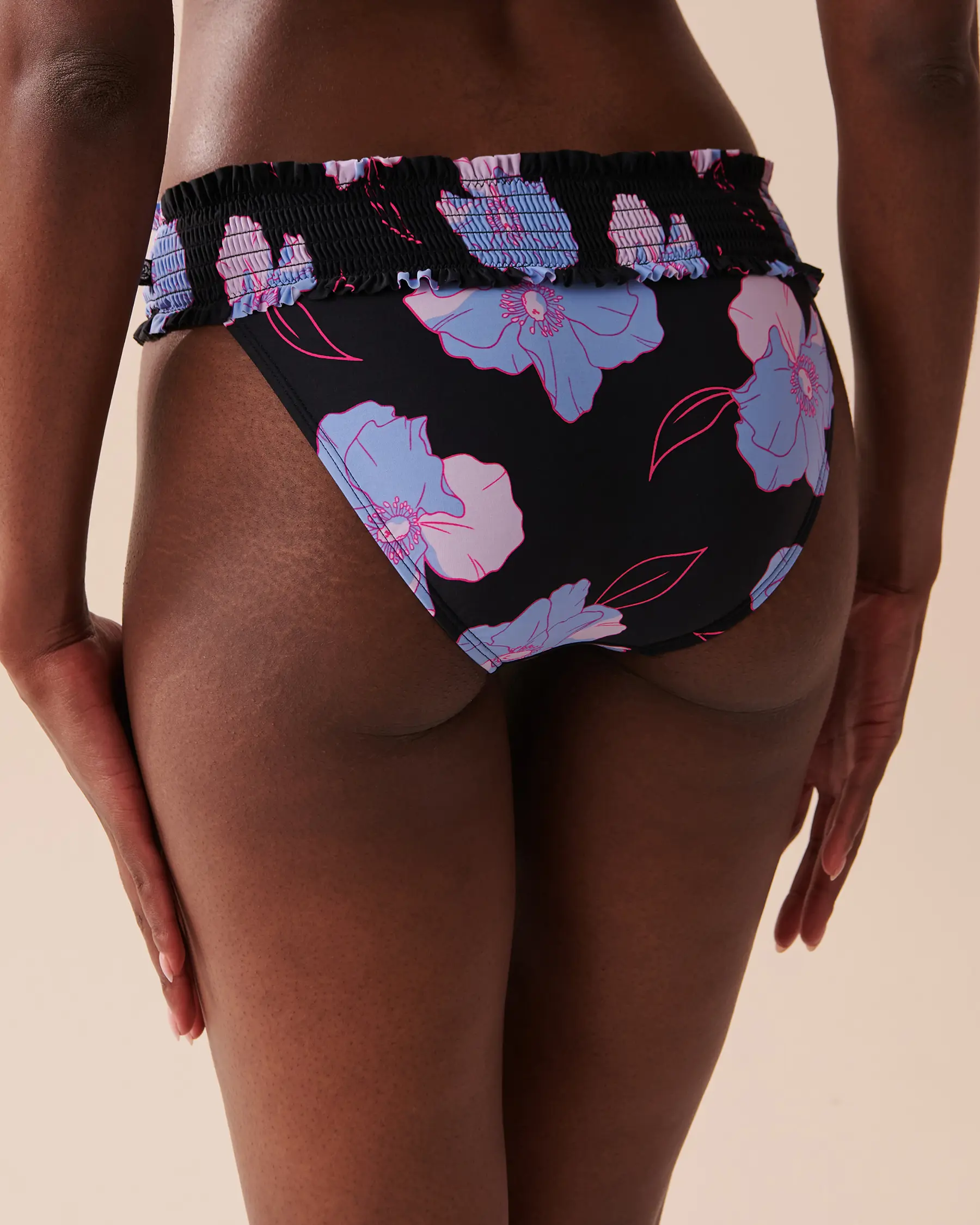 La Vie en Rose NEON FLOWERS Smocked Waistband Bikini Bottom. 2