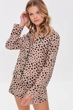 Forever 21 Forever 21 Cheetah Print Pajama Shirt &amp; Shorts Set Tan/Black. 2