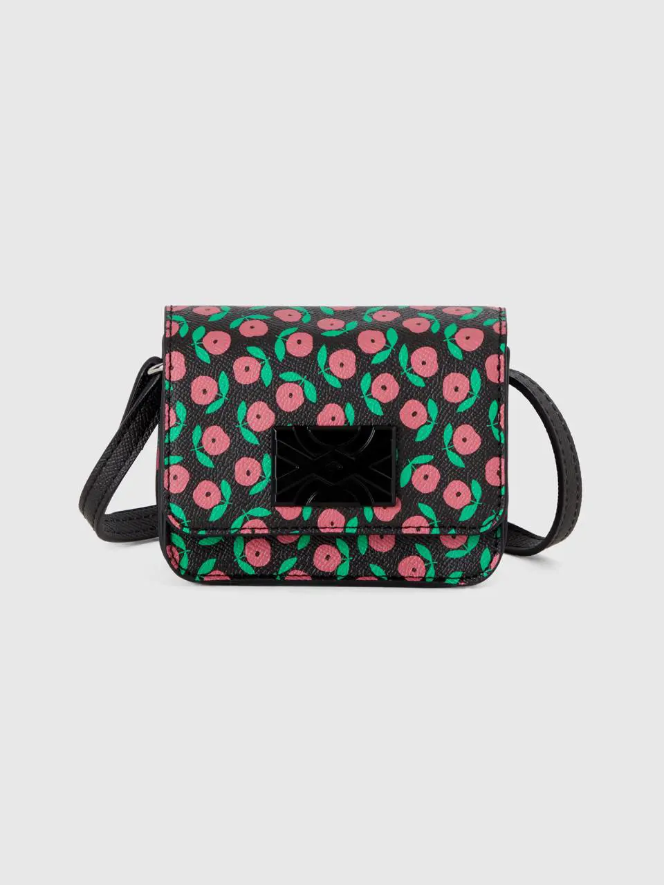 Benetton black mini be bag with pink flowers. 1