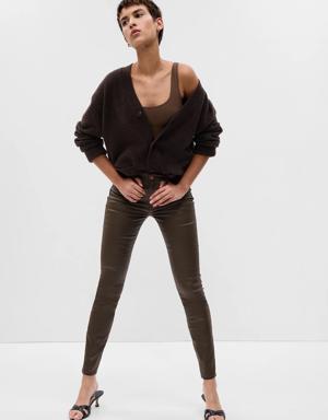 Mid Rise Coated Denim True Skinny Jeans brown