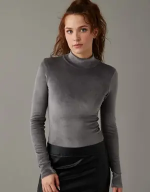 Long-Sleeve Velvet Mockneck Bodysuit