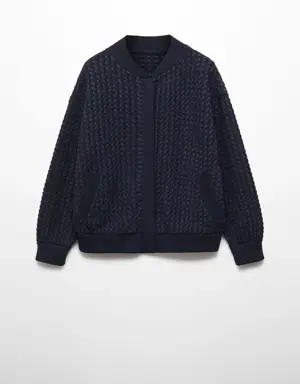 Houndstooth knit bomber jacket